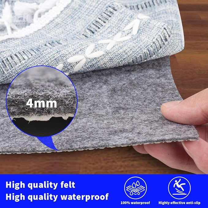 Waterproof Non-Slip Rug Pad 3x5 for Large Area Rugs Durable Felt Floor Protection pad for All Floors, Suitable for Cutting. Rug Pads Keep Rugs in Place and Provide Cushioning