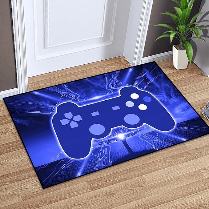 3D Gamer Carpet Decor Large Game Area Rugs Modern Game Printed Living Room Mat Bedroom Controller Player Boys Gifts Home Crystal Floor Polyester Mat Blue