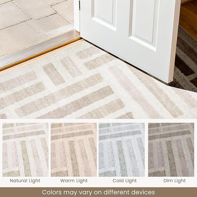 Washable Area Rugs, 8x10ft Soft Rug for Living Room and Bedroom Vintage Striped Rug Stain Resistant with Non Slip Backing Geometric Checkered Foldable Print Mat for Home Decor