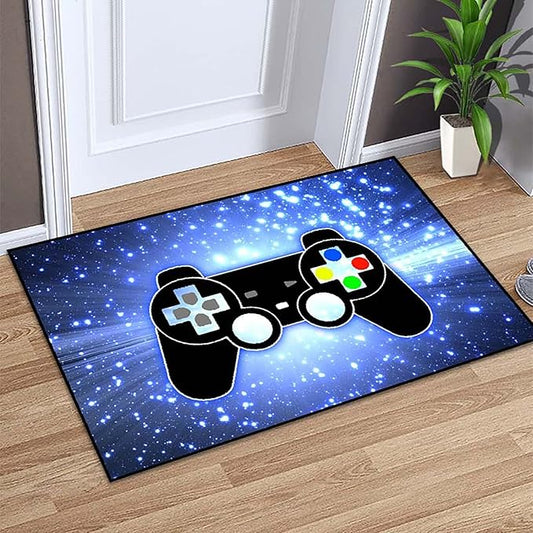 Game Video Gamepad Rugs, Boys Gamer Theme Carpets, Modern Gaming Space Blue Starry Sky Printed Large Carpets for Bedroom Living Room Mat Gaming Room Home Decor Mat