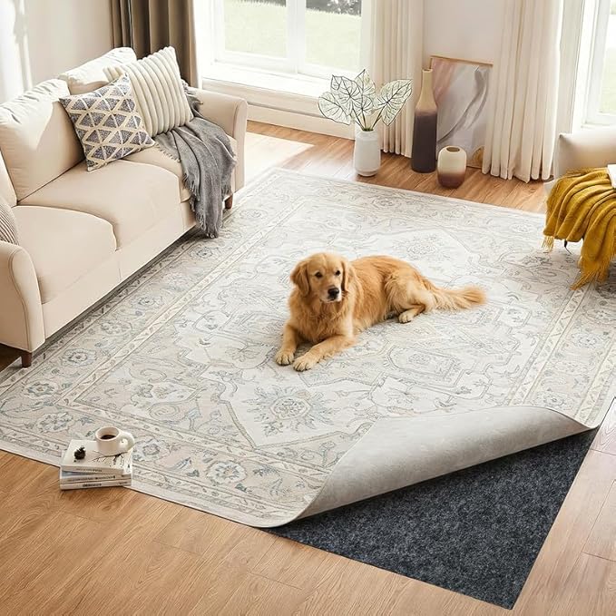 3x2 Ft Non Slip Rug Pad, Dual Surface Felt and Rubber Gripper Backing, 1/4 inch Thick Carpet Liner for Hardwood Floors, Under Area Rug Protective Cushioned Pads, Keep Rugs Safe and in Place