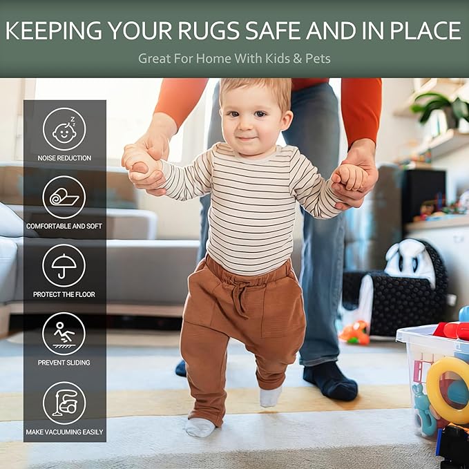 5’ x 7' Thick Felt and Rubber Rug Pad Gripper for Hardwood Floors, Non Slip Cushion Rug Pads for Area Rugs and Tile Floor Protection, Under Carpet Anti Skid Mat, Keep Your Rugs Safe and in Place