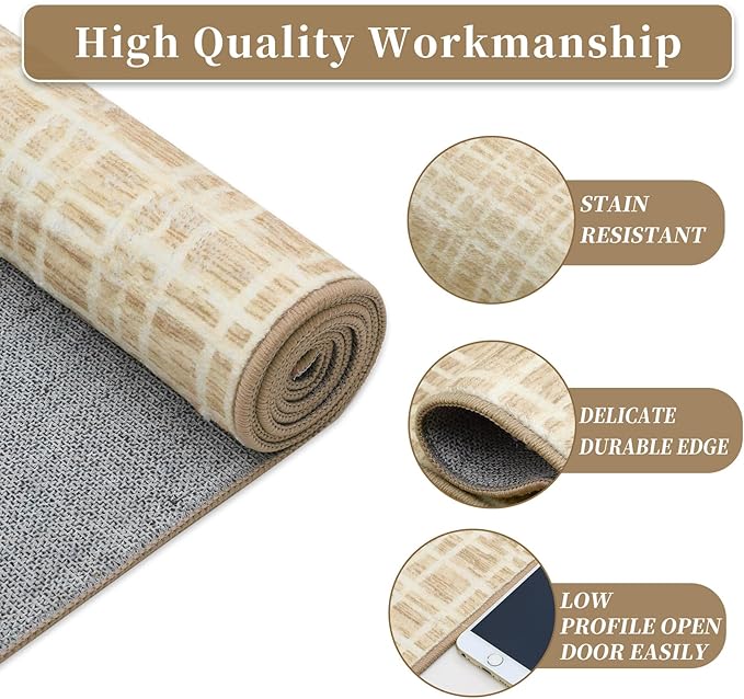 Washable Area Rugs 4x6 Rug for Living Room Bedroom Rugs Modern Plaid Entryway Rug Non Slip Soft Faux Wool Low Pile Stain Resistant Carpet for Dining Room Nursery 4'x6' Yellow