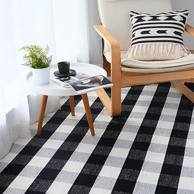 LEVINIS Buffalo Check Rug - Black and White Plaid Door Mat Outdoor - Farmhouse Rugs for Front Porch/Kitchen/Bathroom- Large Layered Welcome Doormats, 59''x35.4''