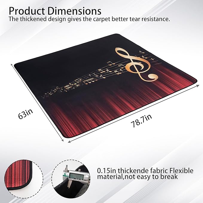5.3Ft x 6.6Ft Drum Mat Drum Carpet Tightly Woven Fabric with Non-Slip Grip Bottom Drum Rug for Bedroom, Studio, Apartment, Soundproof, Roll of 35 Square Feet (Yellow Musical Note)