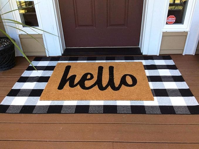 LEVINIS Buffalo Check Rug - Black and White Plaid Door Mat Outdoor - Farmhouse Rugs for Front Porch/Kitchen/Bathroom- Large Layered Welcome Doormats, 59''x35.4''