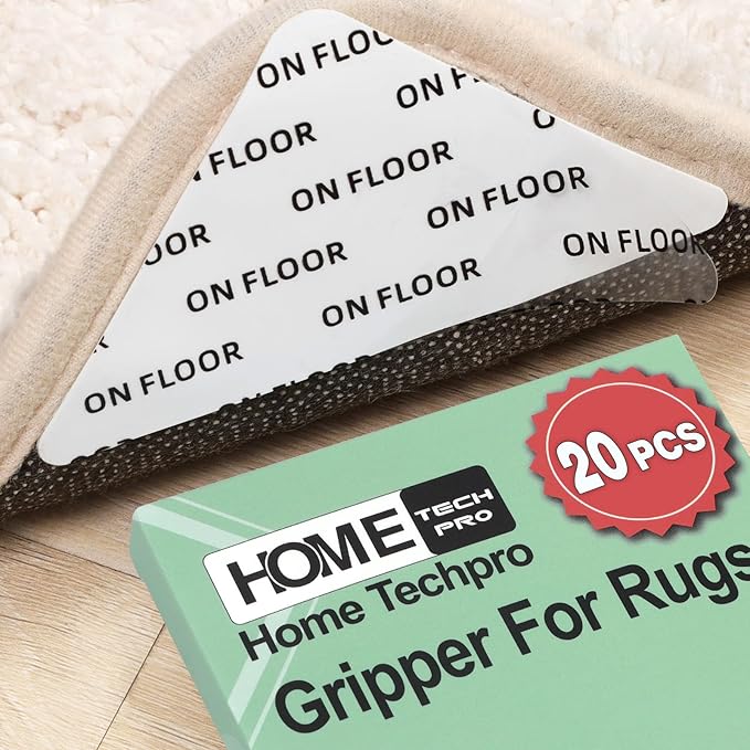 Home Techpro 20PCS Gripper for Rug for Hardwood Floors, Under Rug Carpet Tape for Area Rugs Hardwood Floor No Damage, Non Slip Rug Pads Grippers