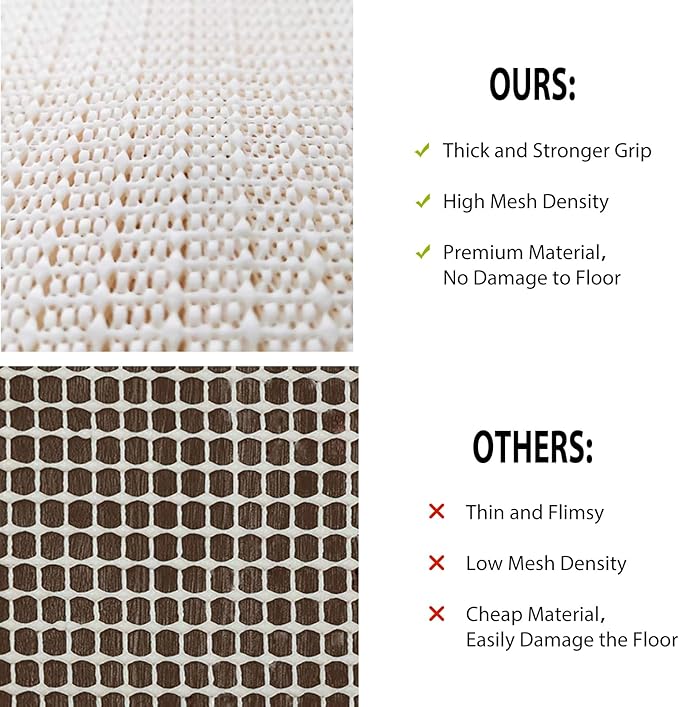Non Slip Rug Pads for Hardwood Floors, 3x5 Rug Pad Gripper for Area Rugs, Under Carpet Anti Skid Mat, Beige, Keep Your Rugs Safe and in Place