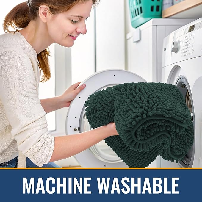 Arotive Bathroom Rugs 34x21, Extra Soft Absorbent Shaggy Chenille Bath Rugs, Machine Washable Rubber Backing Non-Slip Bath Mats for Bathroom Floor Tub and Shower, Home Decor Accessories,Blackish Green