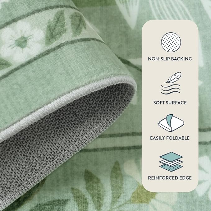 Anidaroel Sage Green Botanical Washable Rugs 5x7, Non-Slip Large Area Rug for Living Room, Soft Modern Rugs for Bedroom Aesthetic, Stain Resistant Dining Room Mat Carpet for Dorm Playroom