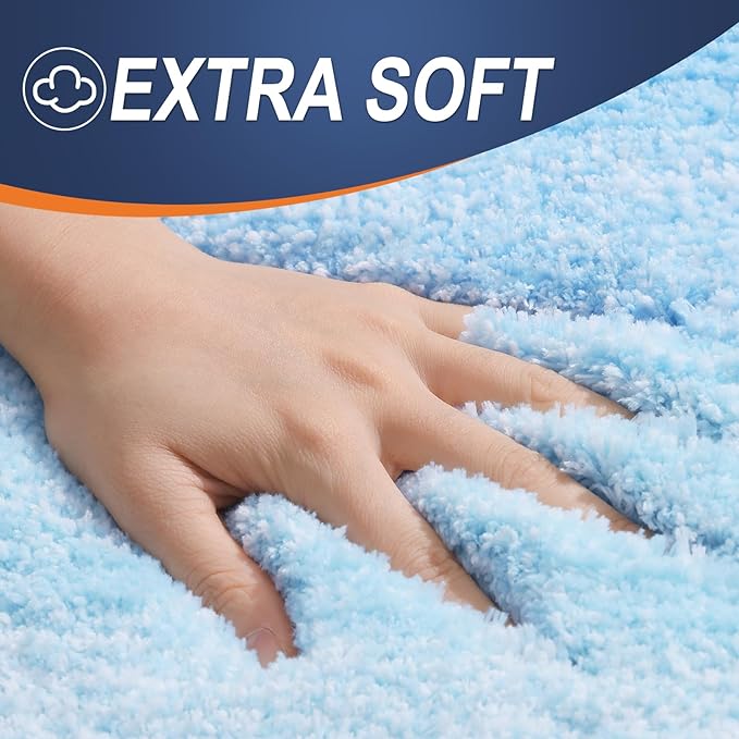 OLANLY Bathroom Rugs Mat 34x21, Extra Soft Absorbent Microfiber Bath Rugs, Rubber Backing, Quick Dry, Machine Washable Bath Mats for Bathroom Floor, Tub and Shower, Home Decor Accessories, Sky Blue