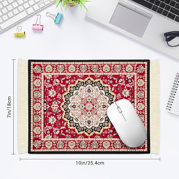 Persian Carpet Style Mouse Pad Oriental Vintage Bohemian Rug Desk Pad Miniature Mouse Mat Coaster Table Décor for Office Home
