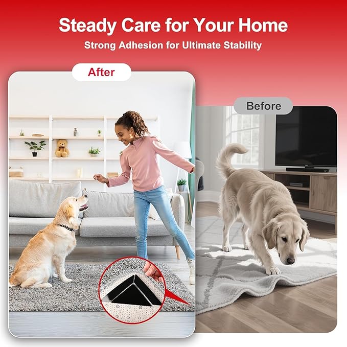 12Pcs Rug Gripper, Double Sided Carpet Tape for Area Rugs, Non Slip Rug Pads Grippers for Hardwood Floors, Rug Pad for Preventing Curling and Bunching, Black