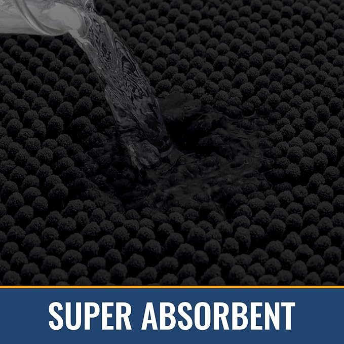 Arotive Bathroom Rugs 24x16, Extra Soft Absorbent Shaggy Chenille Bath Rugs, Machine Washable Rubber Backing Non-Slip Bath Mats for Bathroom Floor Tub and Shower, Home Decor Accessories, Black
