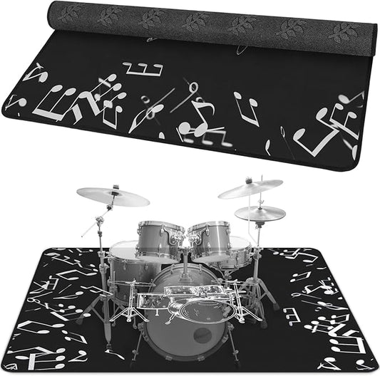 4.6Ft x 5.9Ft Drum Mat Drum Carpet Tightly Woven Fabric with Non-Slip Grip Bottom Drum Rug for Bedroom, Studio, Apartment, Soundproof, Roll of 27.6 Square Feet (White Drum Stand)