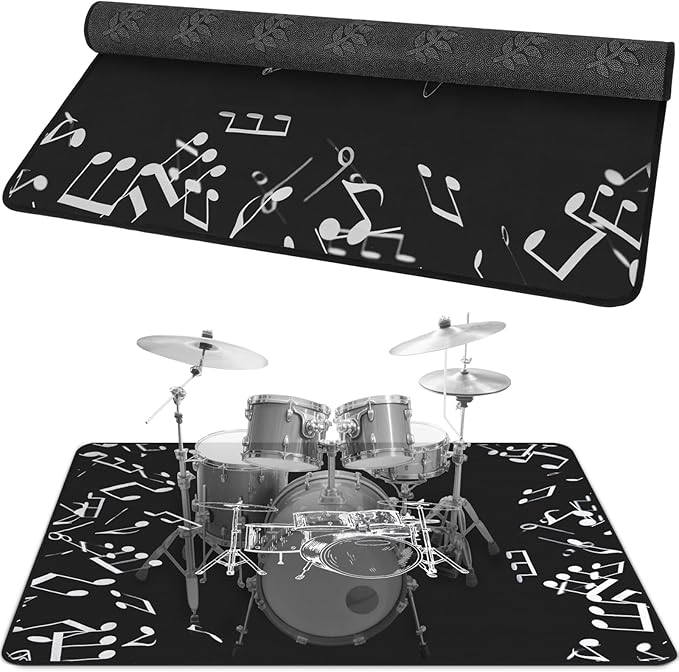 5.3Ft x 6.6Ft Drum Mat Drum Carpet Tightly Woven Fabric with Non-Slip Grip Bottom Drum Rug for Bedroom, Studio, Apartment, Soundproof, Roll of 35 Square Feet (White Drum Stand)