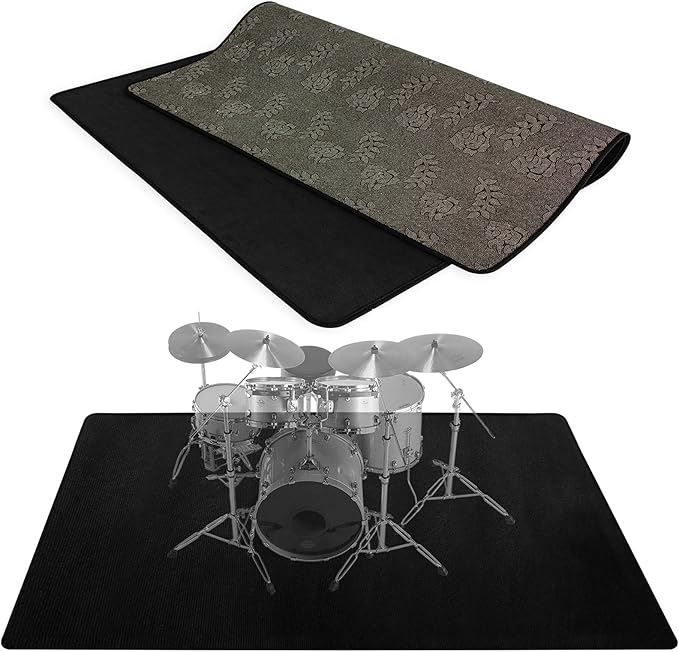 4.6Ft x 6Ft Drum Pad Drum Mat Drum Carpet, Tightly Woven Fabric with Non-Slip Grip Bottom, Black