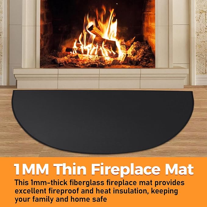 Fireplace Mat Fireproof, 2'8'' x 4'11'' x 0.04'' Fireplace Rugs Fire Resistant, Hearth Pads for Wood Stove Fireplace Indoor Outdoor, Thin Hearth Rug Protects Floors Carpets from Sparks Embers, Black