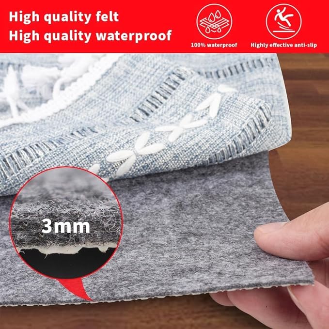 Waterproof Rug Pad Round 5-Foot Waterproof Non-Slip Rug Pad Non-Slip Rug Pads for All Floors and Finishes, Felt Pad for Hardwood Floors, Keeps Carpets in Place Soft and Safe (5TF)