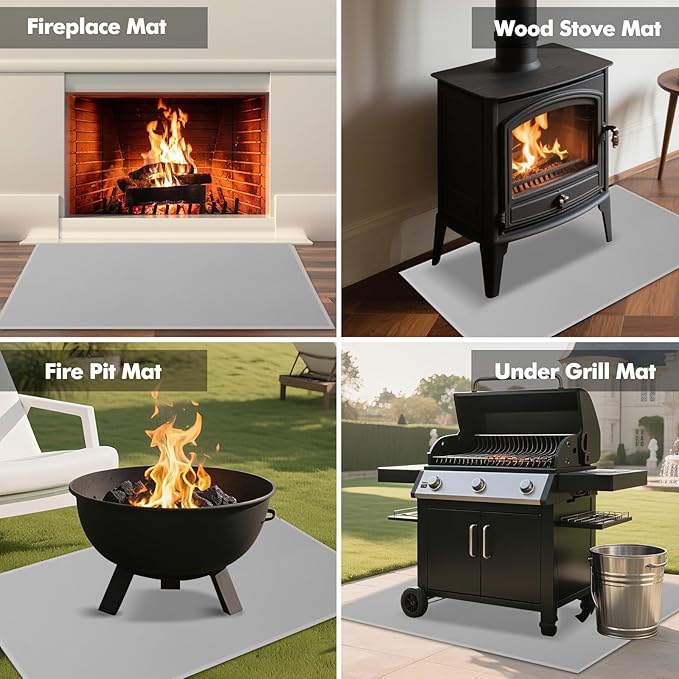 Hearth Rugs for Fireplaces Fire Resistant, 48 x 28 x 0.04 inch Fireproof Fireplace Mat Hearth Rug, Hearth Pads for Wood Stove Fireplace Indoor Outdoor, Protect Floors Carpets from Sparks Embers-Grey