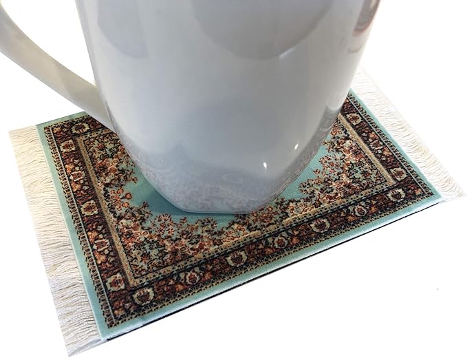 3-Piece Carpet-Style Desk Set – Turquoise Mouse Pad, Mini Rug Coaster & Bookmark, Colorful Elegant Office Accessories, Novelty Gift