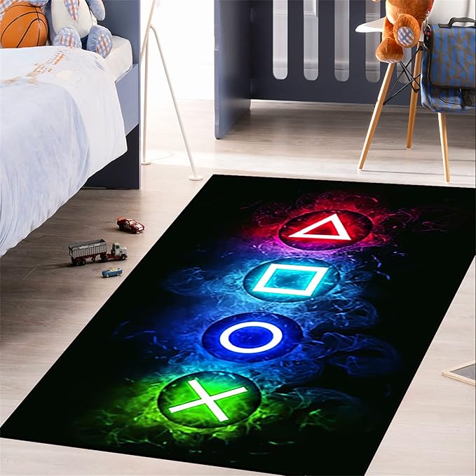Video Game Rug - Gaming Rug for Boys Room Video Games Bedroom Carpet for Teens Gaming Room Decor Gamer Room Decor for Boys Gamer Carpet for Kids Bedroom,Black