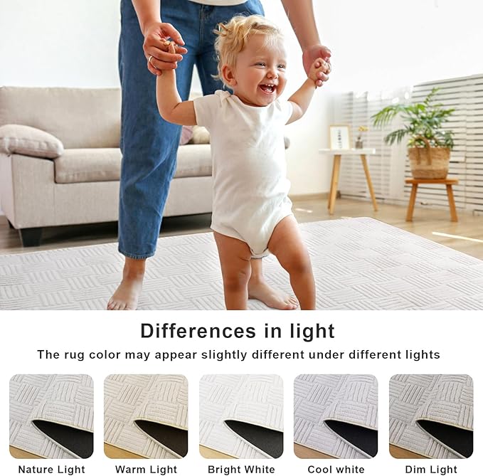 5x7 White Washable Shag Area Rug for Girls Bedroom, Modern Geometric Non Slip Living Room Rugs, Fluffy Soft Thick Carpet for Kids Room, Dorm, Office, and Home Decor