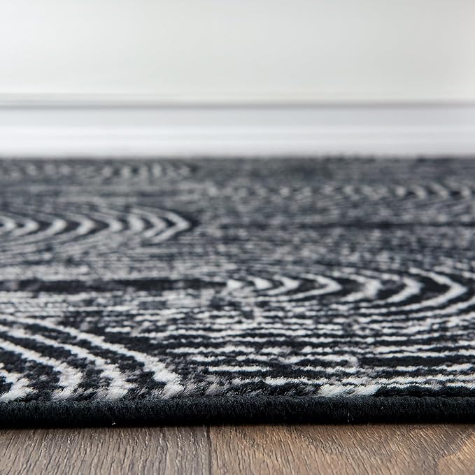 Contemporary Bohemian Arch Design High Traffic Area Rug 5' x 7' Black