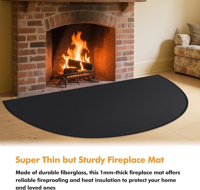 Hearth Rugs for Fireplaces Fire Resistant, 2'7.5" x 3'11.2" Fireproof Fireplace Mat Hearth Rug, Hearth Pads for Wood Stove Fireplace Indoor Outdoor, Protect Floors Carpets from Sparks Embers, Black
