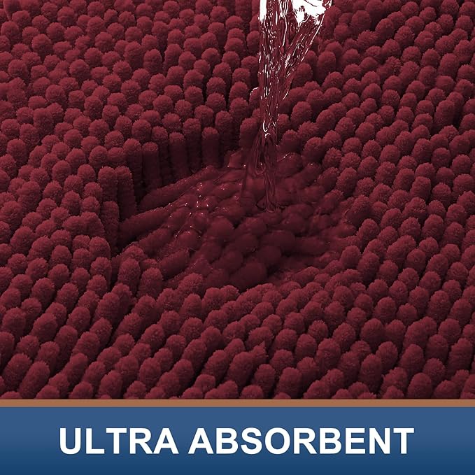 Smiry Luxury Chenille Bathroom Rugs 59x24, Extra Soft and Absorbent Shaggy Bath Mat, Machine Washable, Non-Slip Plush Carpet Runner for Tub, Shower, and Floor, Home Decor Accessories, Burgundy