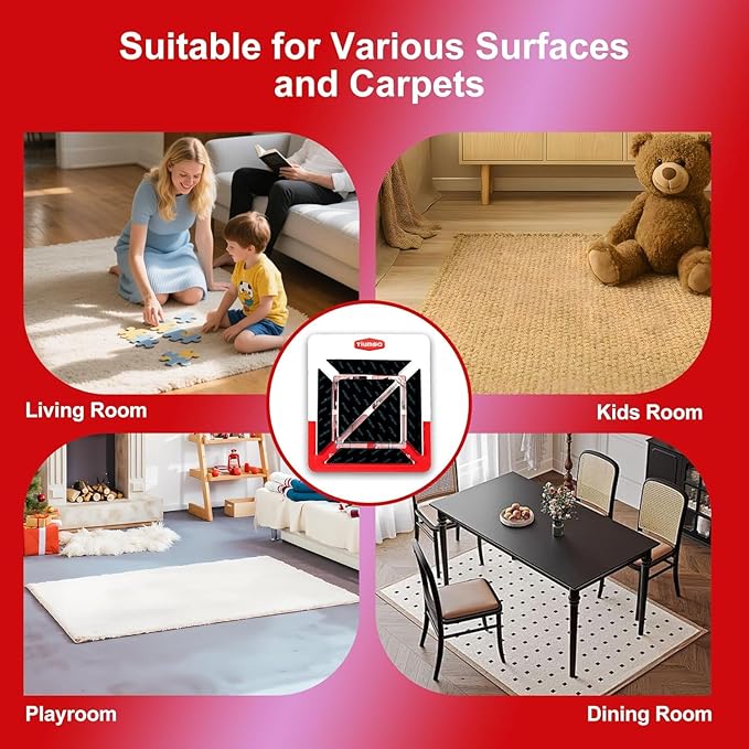 24Pcs Rug Gripper Pads, Non-Slip Corner Carpet Tape for Extra-Large Area Rugs, Double Sided Rug Pads Grippers for Hardwood Floors and Tiles, Prevent Curling and Bunching, Black