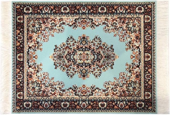 Inusitus Boho Rug Mousepad – Small Carpet Desk Mat with Fringed Edge, Non-Slip Base, Vintage Oriental Design for Home Office & Creative Spaces