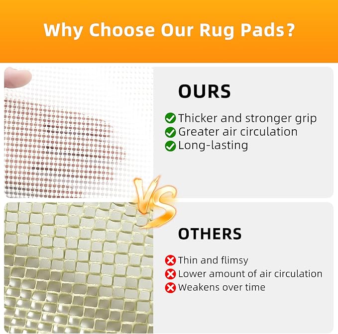 Non Slip Rug Pads Premium PVC Prevents Carpet Slippage Large Size Rug pad Easy Cut-to-Size Perfectly Fits Wood Floors Ceramic Tiles and Smooth Surfaces (2'×6')