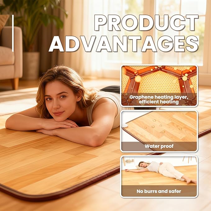 Heated Floor Mats, Heated Floor Carpet, Electric Heated Rug with Adjustable Temperature 12 Hour Timer, Radiant Floor Heater, for Yoga/Indoor/Under Desk (20x39 Inch/50x100 cm)