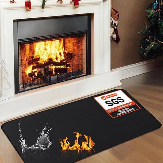 Fireplace Mat, 2' x 3'6'' x 0.04'' Fireplace Rug, Hearth Rug for Wood Stove Fireplace Indoor Outdoor, Thin Fireplace Rugs Fire Resistant Protects Floors Carpets from Sparks Embers, Black