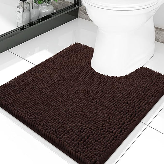 Smiry Luxury Chenille Toilet Rugs U-Shaped 20x20, Soft Absorbent Non-Slip Contour Bathroom Rugs for Toilet, Machine Washable Contoured Bath Mats, Brown