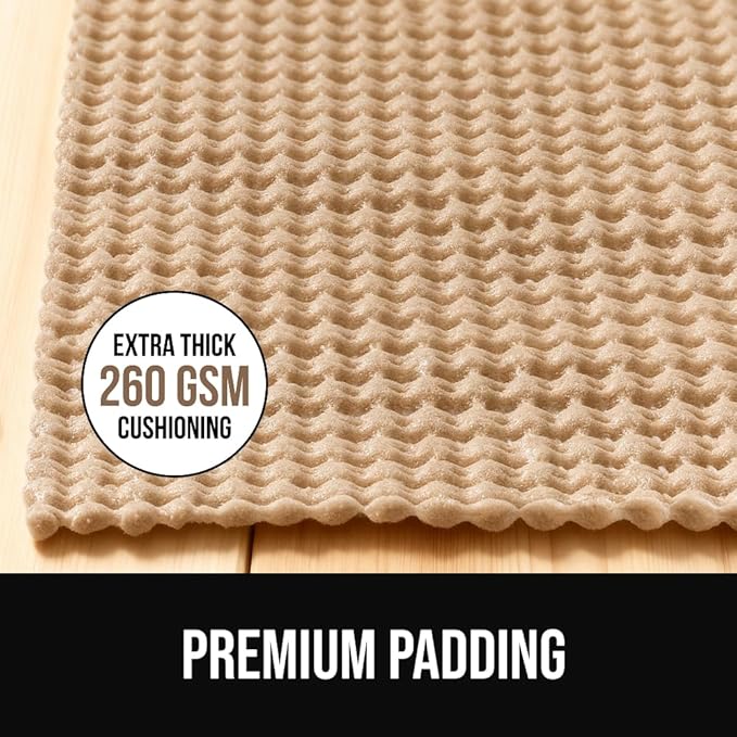 GORILLA GRIP Premium Dual Sided Extra Thick 8x10 Rug Gripper Pad for Hardwood Floors, Breathable Slip Resistant Pad Grips Under Carpet Area Rugs for Hard Surface Floor Protection, Easy Trim Mats Beige
