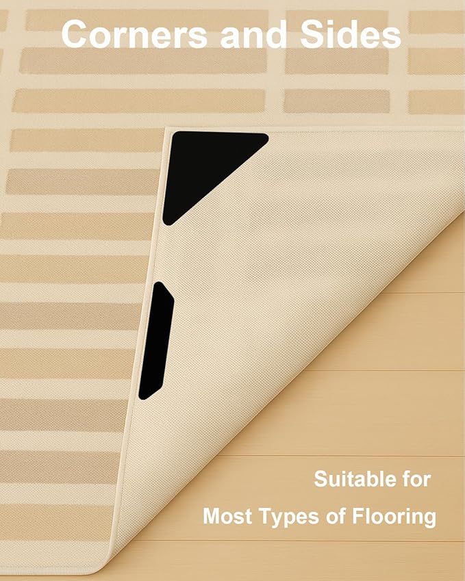 Rug Pads Grippers for Large Rugs, 12 PCS (4 Triangle & 8 Trapezoid) Non Slip Carpet Grippers Anti Curling Washable Reusable PU Pads for Corners & Edges on Hardwood Floors, Black
