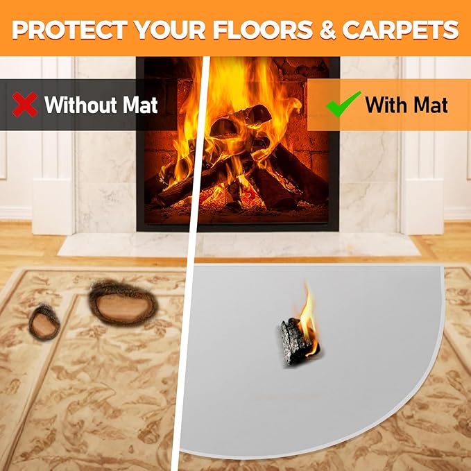 Fireplace Mats Fireproof, 2'4'' x4' x 0.04'' Fire Retardant Rugs for Fireplace, Wood Stove Hearth Pads for Fireplace Indoor, Fireplace Rug Protects Floors Carpets from Sparks Embers, Grey