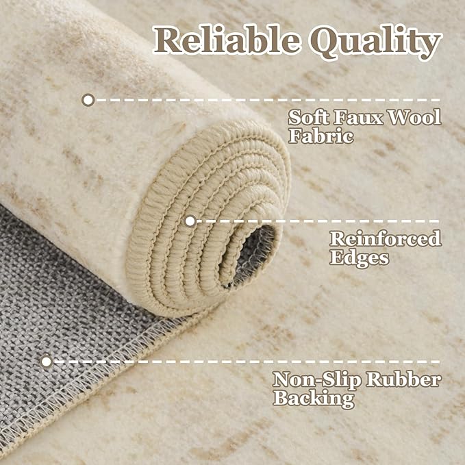 Beige Round Rugs 4ft, Low Pile Thin Washable Non Slip Small Circle Rug for Entryway Kitchen Dining Room, Tranditional Medallion Distressed Neutral Round Carpet for Bedroom Living Room