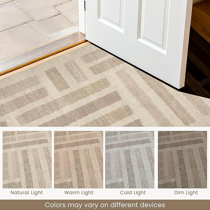 Washable Area Rugs, 8x10ft Soft Rug for Living Room and Bedroom Vintage Striped Rug Stain Resistant with Non Slip Backing Geometric Checkered Foldable Print Mat for Home Decor
