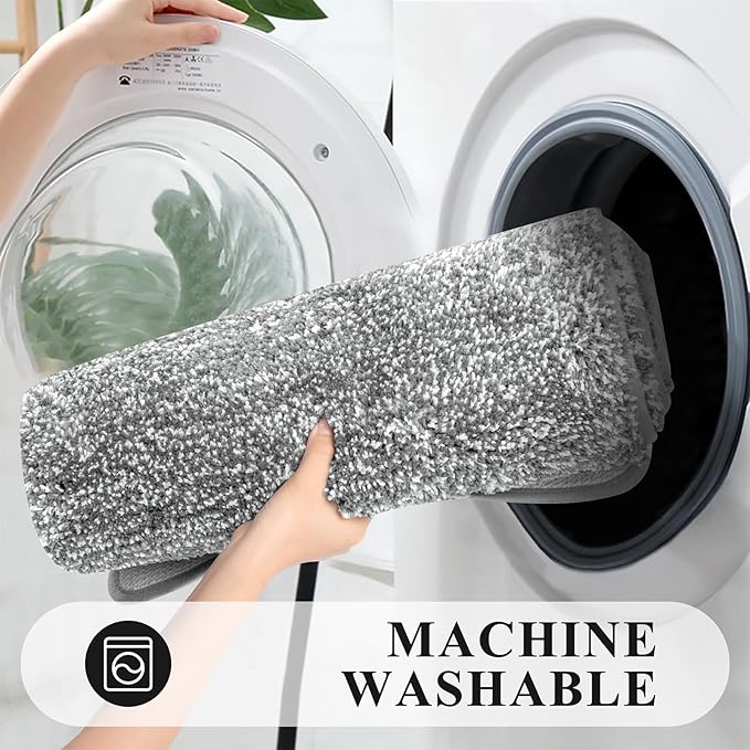 Pauwer Bathroom Rugs Sets 3 Piece Shower Rugs with U-Shaped Contour Toilet Mat Absorbent Microfiber Plush Bath Mats Non Slip Bath Rugs Machine Washable Shaggy Bathroom Floor Mats, Grey