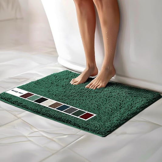Muddy Mat® | Chenille Bathroom Rugs Quick Dry Microfiber Mats Non Slip Washable, Extra Thick, Soft and Highly Absorbent Bath Mats for Bathroom, Kitchen, and Shower Floor - Dark Green 24"x36"