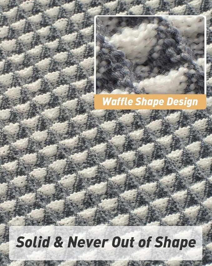 AMOAMI Upgraded Waffle Runner Rug Super Absorbent Non Slip Bath Mats for Bathroom Machine Washable Bathroom Runner Rug with Tassels, Ideal for Hallway Bedroom Laundry Room, 2' x 6', Darkgrey & Cream