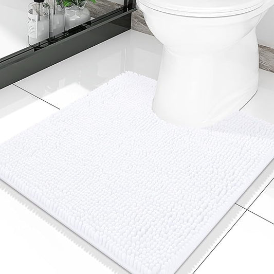Smiry Luxury Chenille Toilet Rugs U-Shaped 20x20, Soft Absorbent Non-Slip Contour Bathroom Rugs for Toilet, Machine Washable Contoured Bath Mats, White