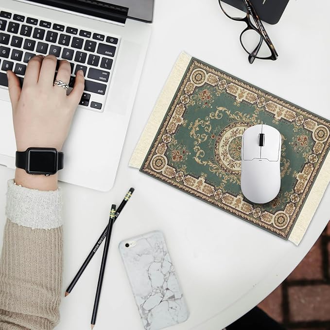 Persian Carpet Style Mouse Pad Oriental Vintage Bohemian Rug Desk Pad Miniature Mouse Mat Coaster Table Décor for Office Home (Color_50)