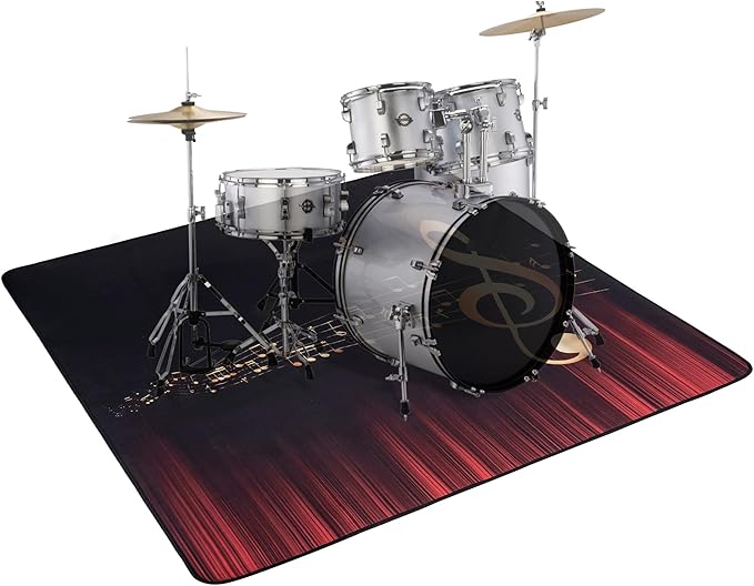 5.3Ft x 6.6Ft Drum Mat Drum Carpet Tightly Woven Fabric with Non-Slip Grip Bottom Drum Rug for Bedroom, Studio, Apartment, Soundproof, Roll of 35 Square Feet (Yellow Musical Note)