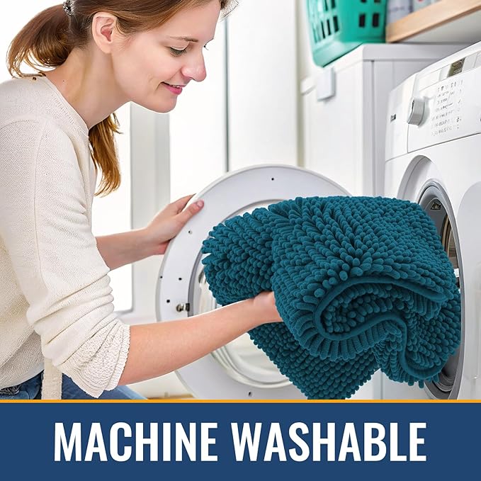 Arotive Bathroom Rugs 30x20, Extra Soft Absorbent Shaggy Chenille Bath Rugs, Machine Washable Rubber Backing Non-Slip Bath Mats for Bathroom Floor Tub and Shower, Home Decor Accessories, Peacock Blue