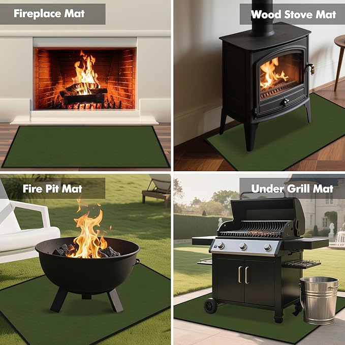 Hearth Rugs for Fireplaces Fire Resistant, 42 x 24 x 0.04 inch Fireproof Fireplace Mat Hearth Rug, Hearth Pads for Wood Stove Fireplace Indoor Outdoor, Protect Floors Carpets from Sparks Embers-Green