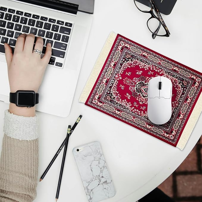 Persian Carpet Style Mouse Pad Oriental Vintage Bohemian Rug Desk Pad Miniature Mouse Mat Coaster Table Décor for Office Home (Color_15)